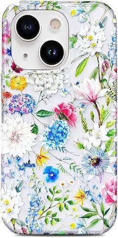 J.west iPhone 13 Case 6.1"، حافظة نحيفة ناعمة متجمدة شفافة زهرية لطيف حديقة زهرة يطبع صدمات غطاء سيليكون ممتص للصدمات من مادة TPU للفتيات والنساء حافظة هاتف iPhone 13 in Kuwait