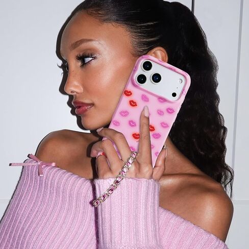 VELVET CAVIAR Leather Chain Phone Charm Wrist Strap - Cute Lanyard Accessory for Women - Fits all Phone Cases (Metallic Pink) in Kuwait
