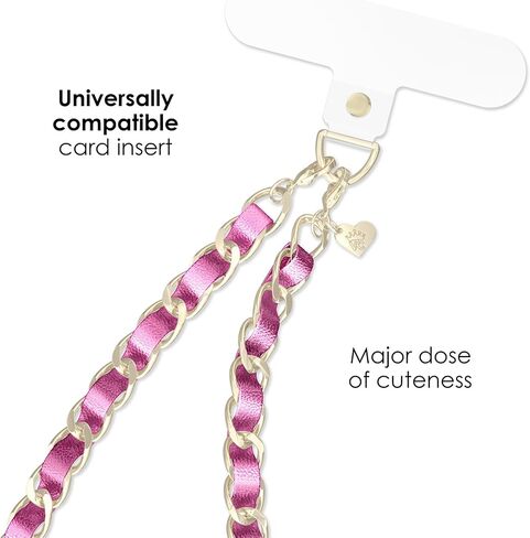 VELVET CAVIAR Leather Chain Phone Charm Wrist Strap - Cute Lanyard Accessory for Women - Fits all Phone Cases (Metallic Pink) in Kuwait