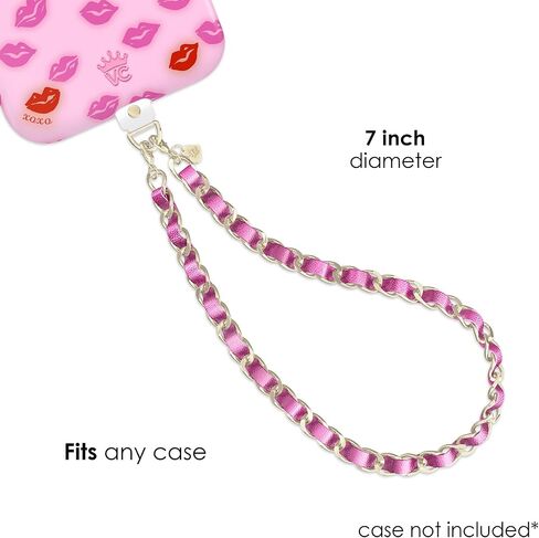 VELVET CAVIAR Leather Chain Phone Charm Wrist Strap - Cute Lanyard Accessory for Women - Fits all Phone Cases (Metallic Pink) in Kuwait
