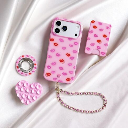 VELVET CAVIAR Leather Chain Phone Charm Wrist Strap - Cute Lanyard Accessory for Women - Fits all Phone Cases (Metallic Pink) in Kuwait