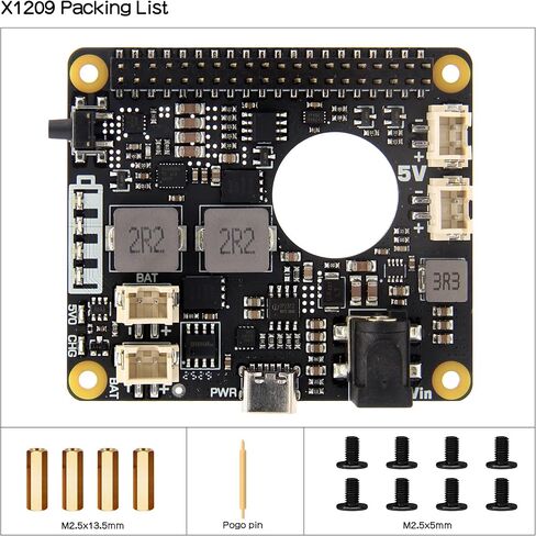 قبعة Geekworm X1209 5.1V 6A UPS مع مدخل واسع 6-18V لـ Raspberry Pi 5/4B/3B+/3B in Kuwait