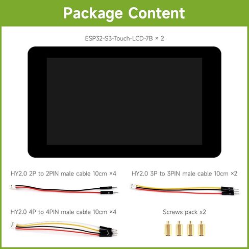 Waveshare 2PCS ESP32-S3 7inch LCD Development Board, ESP32 with Display, 1024×600, 32-bit LX7 Dual-core Processor, 240MHz Frequency, Wi-Fi & BLE Support, Onboard Antenna, with Touch Function in Kuwait