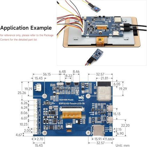 Waveshare 2PCS ESP32-S3 7inch LCD Development Board, ESP32 with Display, 1024×600, 32-bit LX7 Dual-core Processor, 240MHz Frequency, Wi-Fi & BLE Support, Onboard Antenna, with Touch Function in Kuwait
