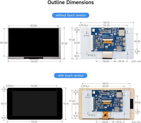Waveshare 2PCS ESP32-S3 7inch LCD Development Board, ESP32 with Display, 1024×600, 32-bit LX7 Dual-core Processor, 240MHz Frequency, Wi-Fi & BLE Support, Onboard Antenna, with Touch Function in Kuwait