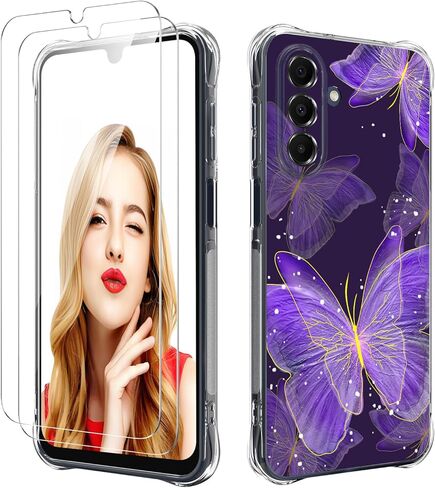 حافظة لهاتف Galaxy A17 5G مع قطعتين من واقيات الشاشة، غطاء ناعم مطاطي ممتص للصدمات من مادة TPU المرنة للفتيات والنساء لهاتف Samsung Galaxy A17 5G (فراشة) in Kuwait