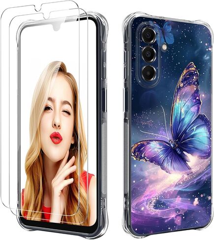 for Galaxy A17 5G Case with 2 PCS Screen Protectors,Girls Women Slim Flexible TPU Bumper Shock Absorption Rubber Soft Cover for Samsung Galaxy A17 5G (Butterfly) in Saudi Arabia