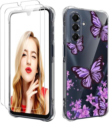 for Galaxy A17 5G Case with 2 PCS Screen Protectors,Girls Women Slim Flexible TPU Bumper Shock Absorption Rubber Soft Cover for Samsung Galaxy A17 5G (Butterfly) in Saudi Arabia