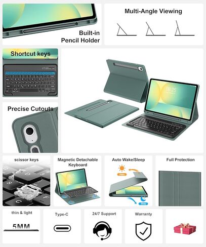 Keyboard Case for Samsung Galaxy Tab S10 FE+ Plus 13.1'' 2025, Detachable Galaxy Tablet S10FE+ Case with Keyboard 13.1inch, Protective Cover with S Pen Holder for Samsung Tab S10FE Plus Keypad, Green in Kuwait