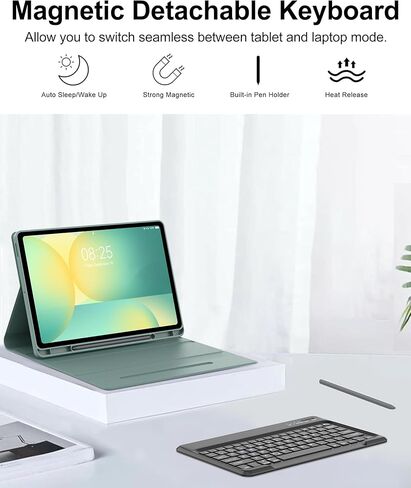 Keyboard Case for Samsung Galaxy Tab S10 FE+ Plus 13.1'' 2025, Detachable Galaxy Tablet S10FE+ Case with Keyboard 13.1inch, Protective Cover with S Pen Holder for Samsung Tab S10FE Plus Keypad, Green in Kuwait