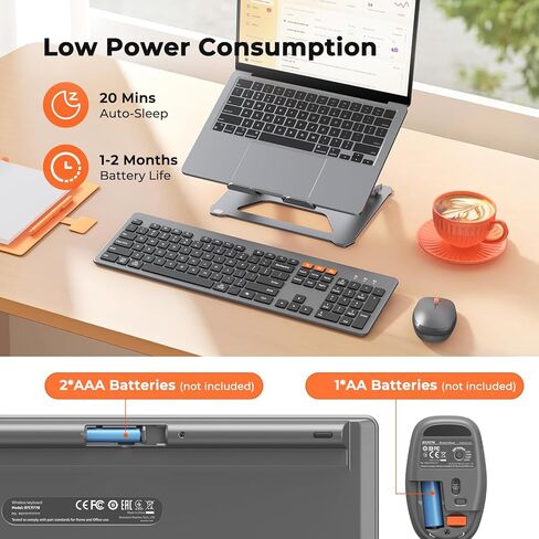 Doci Wireless Keyboard and Mouse, Bluetooth Keyboard and Mouse, Ultra Slim Multi-Device, Low-Profile Full Size Keyboard, 1200-3200 DPI Mice, for Computer PC Laptop Tablet iPad, Windows/Mac/iOS in Kuwait