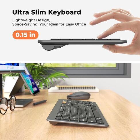 Doci Wireless Keyboard and Mouse, Bluetooth Keyboard and Mouse, Ultra Slim Multi-Device, Low-Profile Full Size Keyboard, 1200-3200 DPI Mice, for Computer PC Laptop Tablet iPad, Windows/Mac/iOS in Kuwait