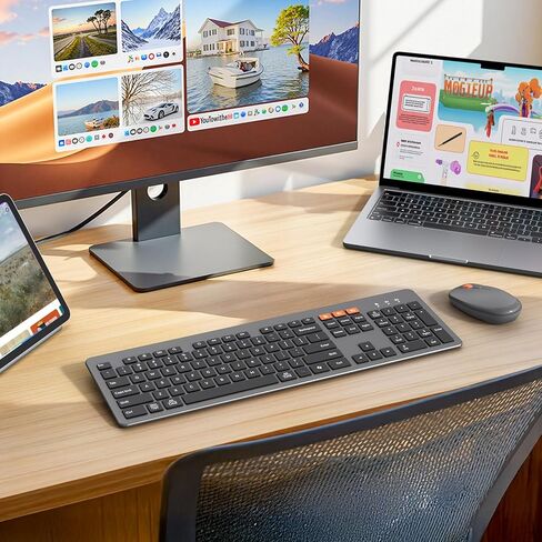 Doci Wireless Keyboard and Mouse, Bluetooth Keyboard and Mouse, Ultra Slim Multi-Device, Low-Profile Full Size Keyboard, 1200-3200 DPI Mice, for Computer PC Laptop Tablet iPad, Windows/Mac/iOS in Kuwait
