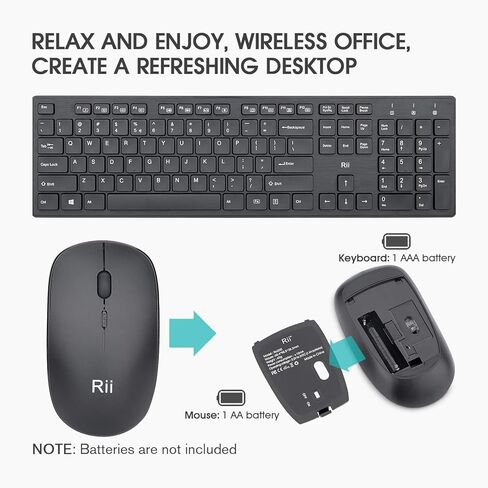 Wireless Keyboard and Mouse Combo - Rii Standard Office PC Keyboard and Optical Wireless Mice for Windows/Android TV Box/Raspberry Pi/PC/Laptop/PS3/4 in Kuwait