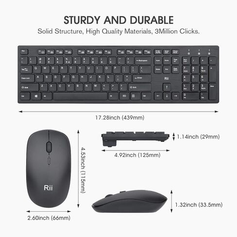 Wireless Keyboard and Mouse Combo - Rii Standard Office PC Keyboard and Optical Wireless Mice for Windows/Android TV Box/Raspberry Pi/PC/Laptop/PS3/4 in Kuwait