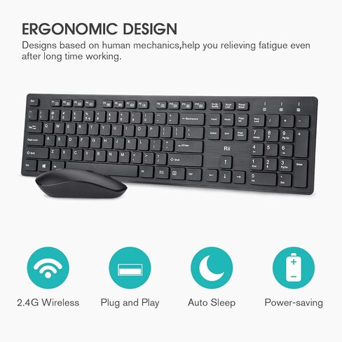 Wireless Keyboard and Mouse Combo - Rii Standard Office PC Keyboard and Optical Wireless Mice for Windows/Android TV Box/Raspberry Pi/PC/Laptop/PS3/4 in Kuwait