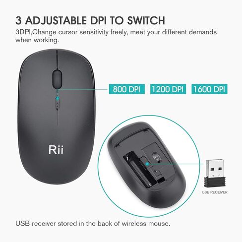 Wireless Keyboard and Mouse Combo - Rii Standard Office PC Keyboard and Optical Wireless Mice for Windows/Android TV Box/Raspberry Pi/PC/Laptop/PS3/4 in Kuwait