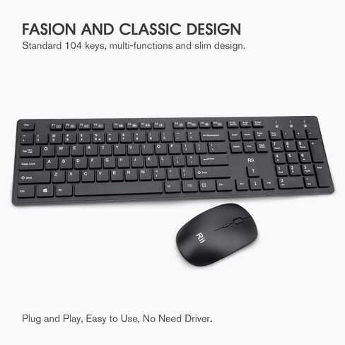 Wireless Keyboard and Mouse Combo - Rii Standard Office PC Keyboard and Optical Wireless Mice for Windows/Android TV Box/Raspberry Pi/PC/Laptop/PS3/4 in Kuwait