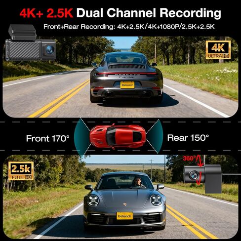 4K+2.5K Dash Cam Front and Rear,Free 64GB Card Included,Dash Camera for Cars,2-Channel Car Camera with 5.8G WiFi GPS,3.16'' IPS Screen,G-Sensor,24H Parking Monitor, Max 256GB in Kuwait