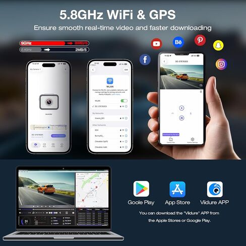 4K+2.5K Dash Cam Front and Rear,Free 64GB Card Included,Dash Camera for Cars,2-Channel Car Camera with 5.8G WiFi GPS,3.16'' IPS Screen,G-Sensor,24H Parking Monitor, Max 256GB in Kuwait