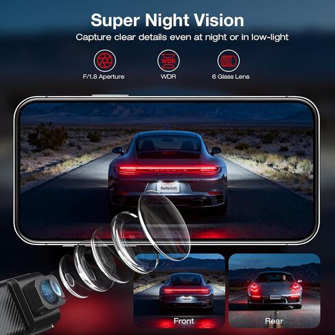 4K+2.5K Dash Cam Front and Rear,Free 64GB Card Included,Dash Camera for Cars,2-Channel Car Camera with 5.8G WiFi GPS,3.16'' IPS Screen,G-Sensor,24H Parking Monitor, Max 256GB in Kuwait