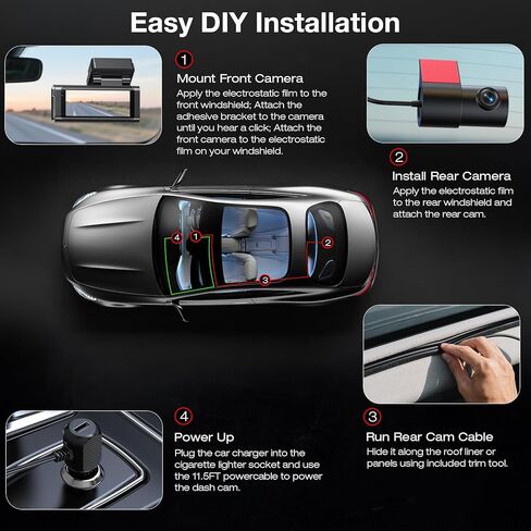 4K+2.5K Dash Cam Front and Rear,Free 64GB Card Included,Dash Camera for Cars,2-Channel Car Camera with 5.8G WiFi GPS,3.16'' IPS Screen,G-Sensor,24H Parking Monitor, Max 256GB in Kuwait