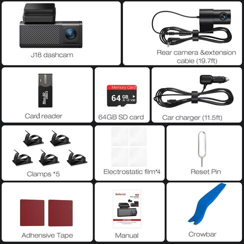 4K+2.5K Dash Cam Front and Rear,Free 64GB Card Included,Dash Camera for Cars,2-Channel Car Camera with 5.8G WiFi GPS,3.16'' IPS Screen,G-Sensor,24H Parking Monitor, Max 256GB in Kuwait
