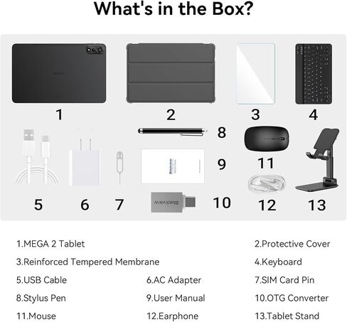 Blackview Android Tablet with Keyboard and Mouse,12 inch Large Tablet, Computer Tablets with Gemini AI,Pen,24GB+128GB/2TB, 2K FHD+ Display, 9000mAh/18W, Widevine L1, 5G WiFi, GPS in Kuwait