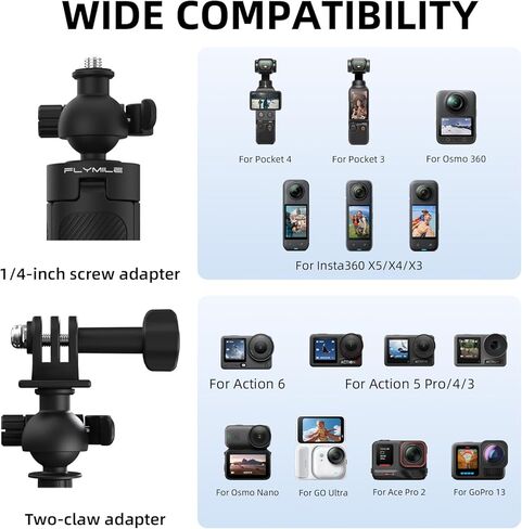 20" Pocket 4 3 Camera Tripod for DJI Osmo Action 6/5 Pro/Nano, 360° Adjustable Small Selfie Stick Handheld Extendable Mini Stand with 1/4" Screw for GoPro, for Insta360 X5/X4 Accessories in Kuwait