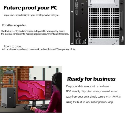 أجهزة الكمبيوتر المكتبية Dell Tower PC Ect1250 للمنزل والأعمال، معالج Intel 4-Core من الجيل الرابع، ذاكرة الوصول العشوائي DDR5 سعة 16 جيجابايت، 512 جيجابايت PCIe SSD، WiFi 6، بلوتوث، DisplayPort، HDMI، النوع C، Windows 11 Pro (متجدد) in Kuwait