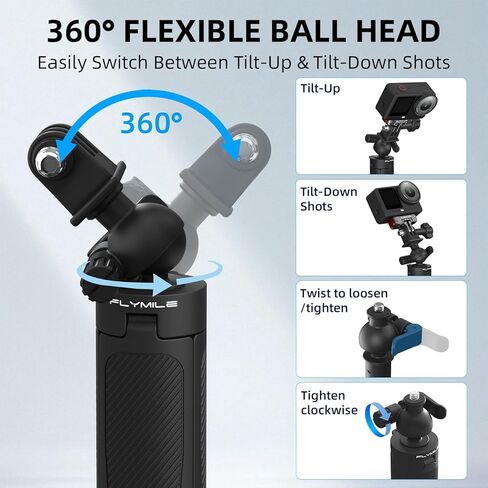 20" Pocket 4 3 Camera Tripod for DJI Osmo Action 6/5 Pro/Nano, 360° Adjustable Small Selfie Stick Handheld Extendable Mini Stand with 1/4" Screw for GoPro, for Insta360 X5/X4 Accessories in Kuwait