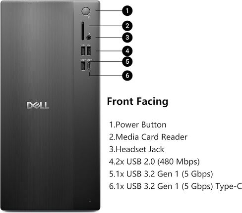 أجهزة الكمبيوتر المكتبية Dell Tower PC Ect1250 للمنزل والأعمال، معالج Intel 4-Core من الجيل الرابع، ذاكرة الوصول العشوائي DDR5 سعة 16 جيجابايت، 512 جيجابايت PCIe SSD، WiFi 6، بلوتوث، DisplayPort، HDMI، النوع C، Windows 11 Pro (متجدد) in Kuwait