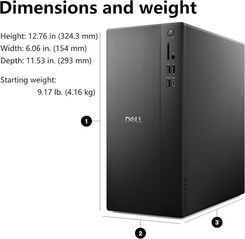 أجهزة الكمبيوتر المكتبية Dell Tower PC Ect1250 للمنزل والأعمال، معالج Intel 4-Core من الجيل الرابع، ذاكرة الوصول العشوائي DDR5 سعة 16 جيجابايت، 512 جيجابايت PCIe SSD، WiFi 6، بلوتوث، DisplayPort، HDMI، النوع C، Windows 11 Pro (متجدد) in Kuwait
