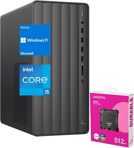 HP Envy Intel i5 Desktop, Intel i5-14400 (10 Cores, 16 Threads), 64GB RAM, 2TB SSD, Wi-Fi 6, Windows 11 Home + with ADATA 512GB External SSD Bundle in Kuwait