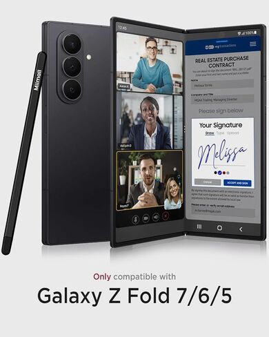 قلم بديل Miimall S لهاتف Samsung Galaxy Z Fold 7/6/5 - قلم دقيق بهيكل معدني من خليط معدني وطرف سيليكون ناعم، حساسية عالية وكتابة سلسة، أسود in Kuwait