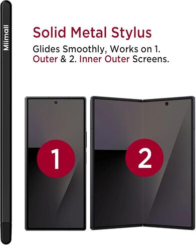 قلم بديل Miimall S لهاتف Samsung Galaxy Z Fold 7/6/5 - قلم دقيق بهيكل معدني من خليط معدني وطرف سيليكون ناعم، حساسية عالية وكتابة سلسة، أسود in Kuwait
