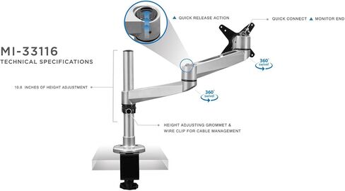 Mount-It! Articulating Single Arm Computer Monitor Desk Mount for 24-Inch Monitors (MI-33116) in Kuwait