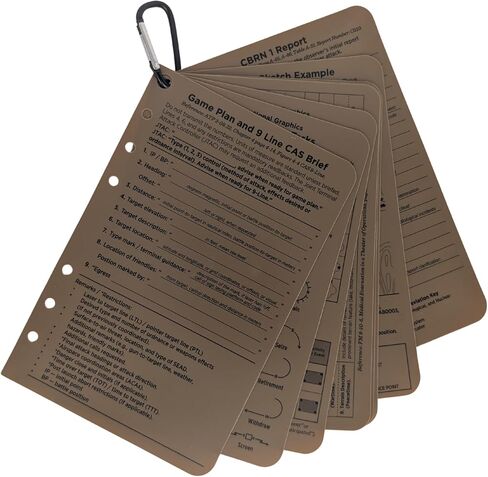 8 All Weather Proof Tactical Reference Card Set with Carabiner - Military Quick Reference Cards -Use with Range Cards, Dope Cards, Mildot Ruler -Fits Range Notebook, Tactical Binder/Planner -4.5"x7" in Kuwait
