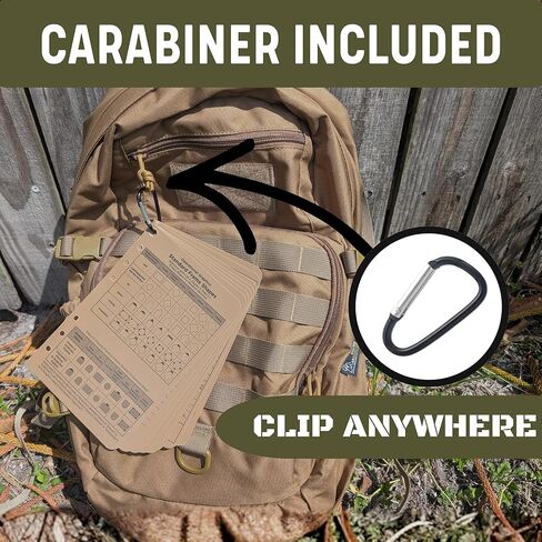 8 All Weather Proof Tactical Reference Card Set with Carabiner - Military Quick Reference Cards -Use with Range Cards, Dope Cards, Mildot Ruler -Fits Range Notebook, Tactical Binder/Planner -4.5"x7" in Kuwait
