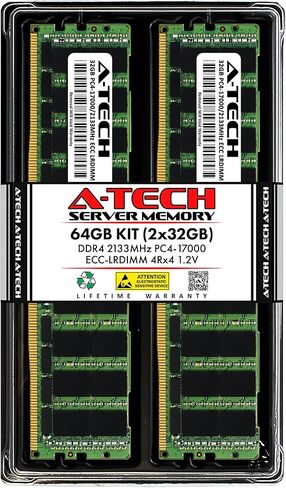 A-Tech 64GB Kit (2x32GB) RAM for Dell PowerEdge M830, R640, R730, R840, R930, T440, T630, T640 | DDR4 2133MHz PC4-17000 ECC LRDIMM 4Rx4 Load Reduced Server Memory Upgrade in Kuwait