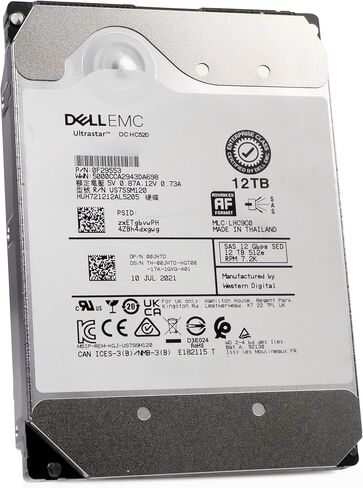 محرك الأقراص الصلبة Dell/Western Digital Ultrastar DC HC520 سعة 12 تيرابايت HUH721212AL5205 0F29553 7.2K RPM SAS 12 جيجابايت/ثانية 512e 3.5 بوصة (متجدد) in Kuwait