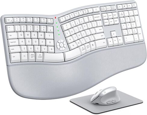 Doci Ergonomic keybaord and Mouse Wireless Combo, Rechargeable Keyboard and Mouse Set, Ergo Split Keyboard, Wireless Vertical Mouse, for Windows/Mac Gray White in Kuwait