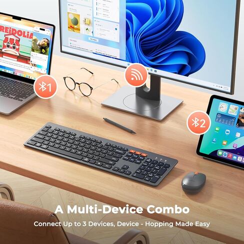MEETION Bluetooth Keyboard and Mouse, Wireless Keyboard Mouse, Low-Profile Quiet Keys Full Size Keyboards and 4 Adjustable DPI Mouse for Windows/Laptop/PC/MacBook/Mac, New Version in Kuwait