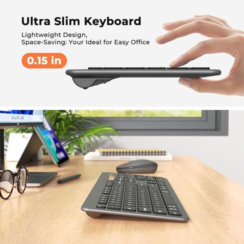 MEETION Bluetooth Keyboard and Mouse, Wireless Keyboard Mouse, Low-Profile Quiet Keys Full Size Keyboards and 4 Adjustable DPI Mouse for Windows/Laptop/PC/MacBook/Mac, New Version in Kuwait