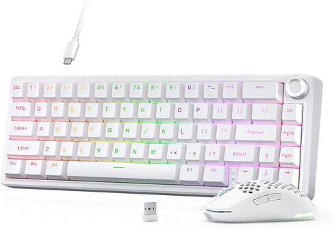 مجموعة لوحة مفاتيح وماوس للألعاب TMKB T68E & Falcon M1، مفتاح بلوبيري ميكانيكي سلكي 60% قابل للتبديل السريع 24000 نقطة لكل بوصة، بطارية 180 ساعة RGB، أبيض غير لامع للكمبيوتر/Mac/الكمبيوتر المحمول in Kuwait
