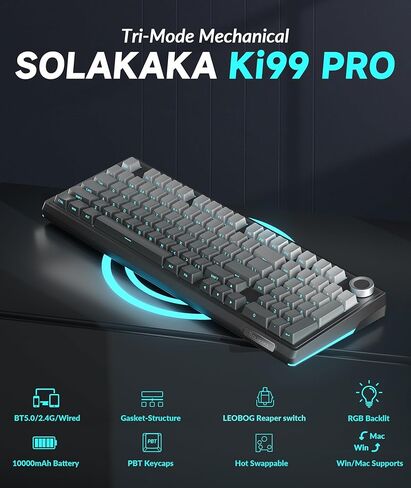 SOLAKAKA KI99 and SM822, Wireless Keyboard and Mouse Combo for Gaming (kI99 Gradient-Black & SM822 Black) in Kuwait