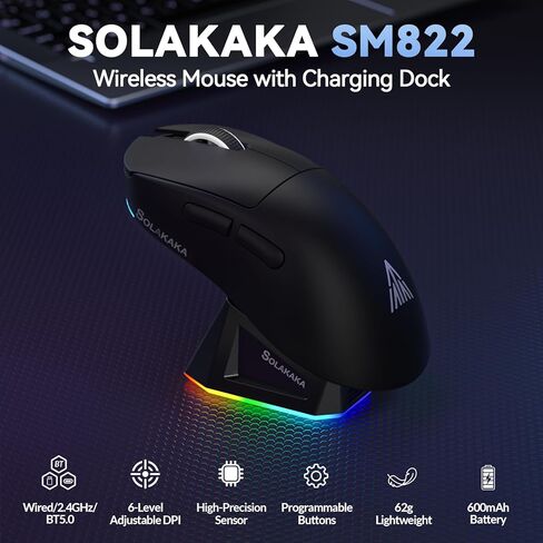 SOLAKAKA KI99 and SM822, Wireless Keyboard and Mouse Combo for Gaming (kI99 Gradient-Black & SM822 Black) in Kuwait