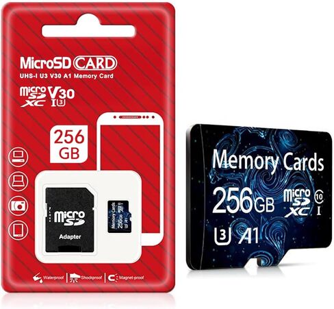 256GB Micro SD Card - microSDXC UHS-I High-Speed Flash Memory Card with SD Adapter, 100MB/s Fast Read Speed, C10/U3/A2/V60 Performance, 4K UHD & Full HD Video Recording for All Devices (Black1) in Kuwait