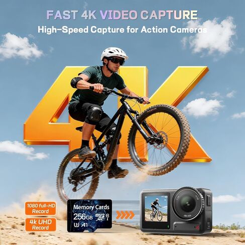 256GB Micro SD Card - microSDXC UHS-I High-Speed Flash Memory Card with SD Adapter, 100MB/s Fast Read Speed, C10/U3/A2/V60 Performance, 4K UHD & Full HD Video Recording for All Devices (Black1) in Saudi Arabia