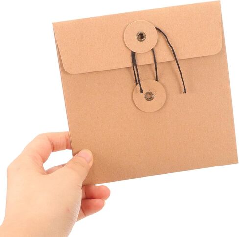 Cabilock 10pcs Brown Kraft Paper CD Dvd Sleeves with String Tie Closure, Vintage Envelope Storage Bags for Office and Media Organization in Kuwait